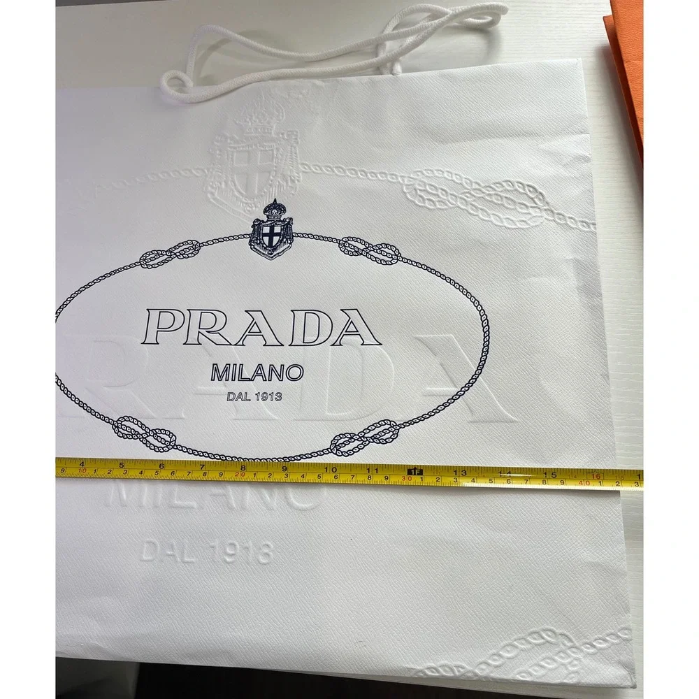Lot of 3 Hermes Prada Gucci 100 Designer Shopping Bag Bundle w Hermes Ribbon